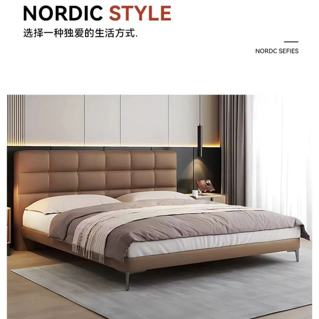 劳伦斯#极简北欧真皮大床家用主卧室意式轻奢简约储物高箱成套
