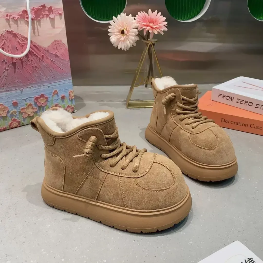 卡皮巴拉大头雪地靴女2025冬季新款百搭厚底加绒加厚保暖防滑棉鞋