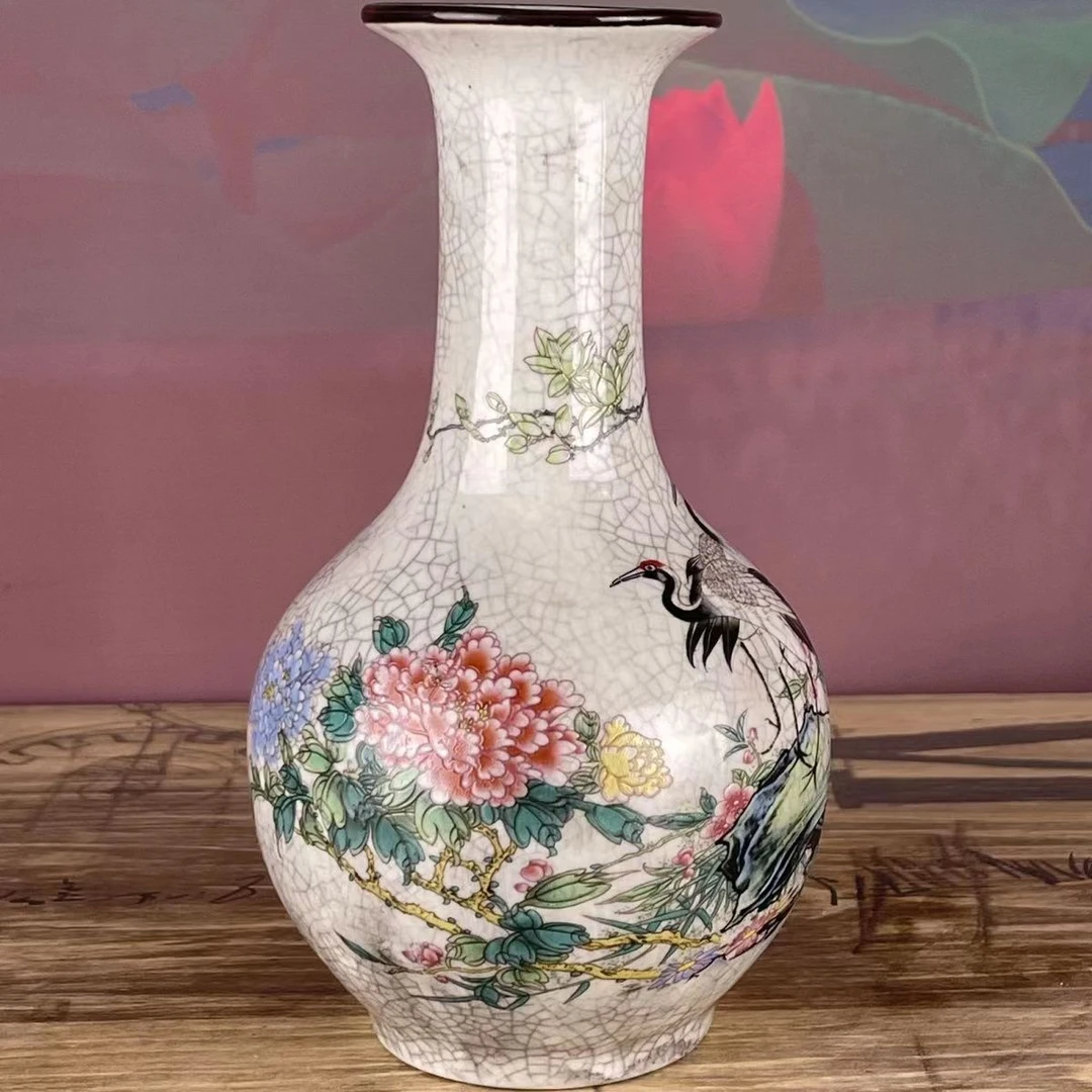 松鹤迎春 手工手绘瓶