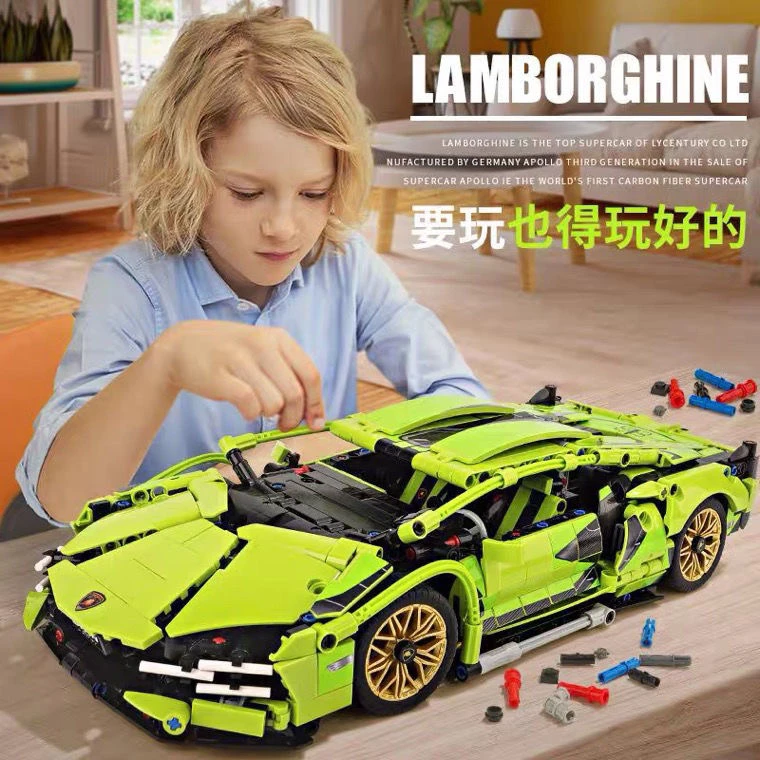 跑车模型兰博基尼积木拼装玩具益智赛车8国产积木礼物