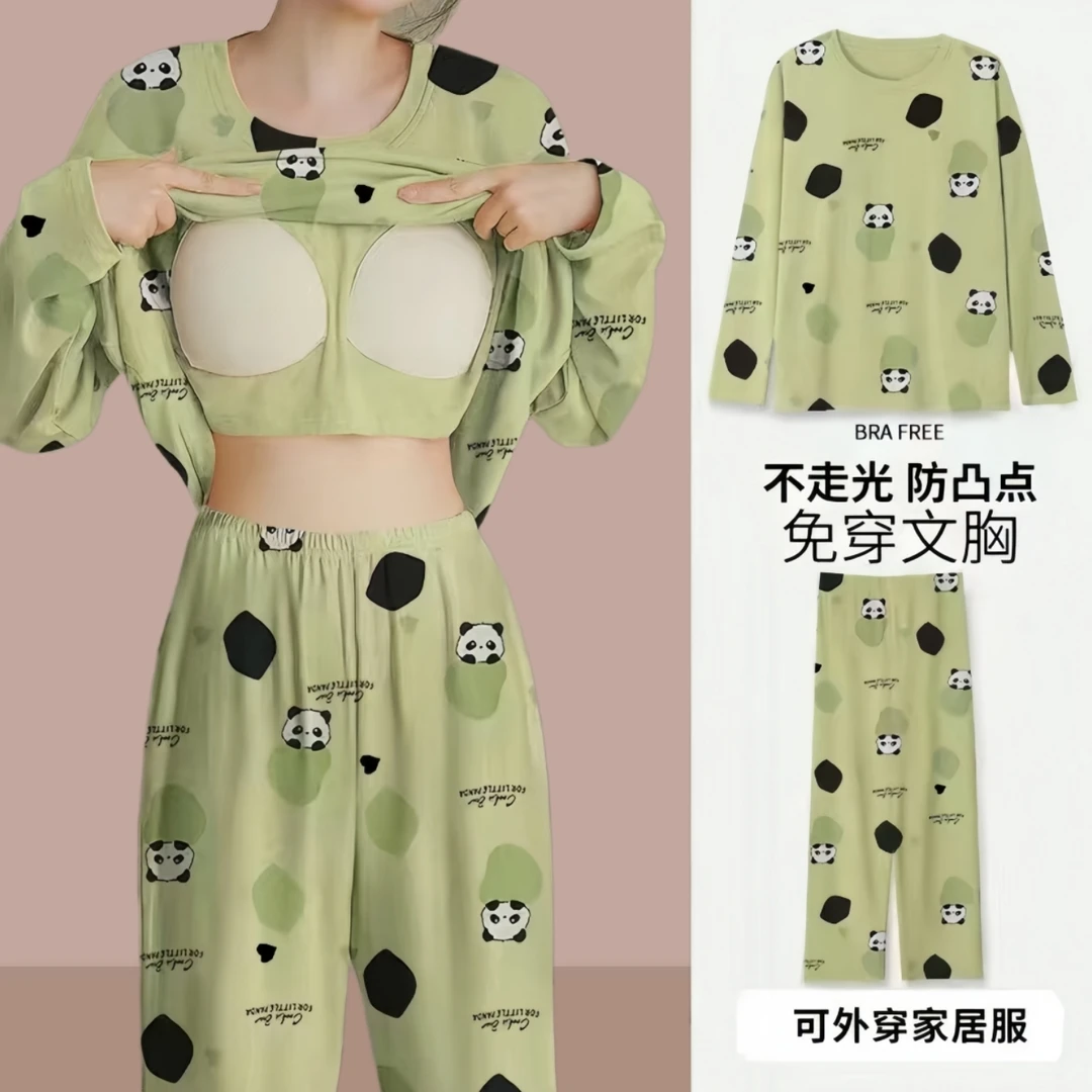 睡衣女春秋季新款印花长袖套装卡通学生宽松版长裤大码家居服显瘦