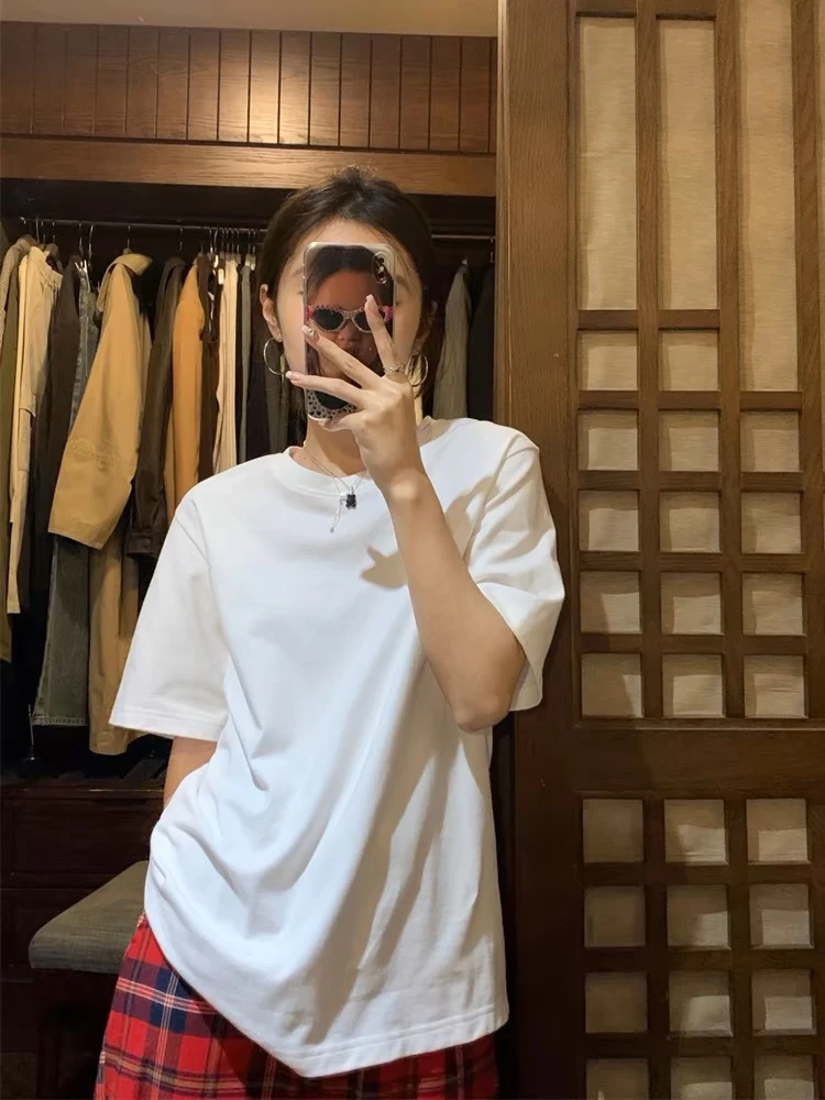 nini·秋款磨毛净板韩系ins风短袖T恤