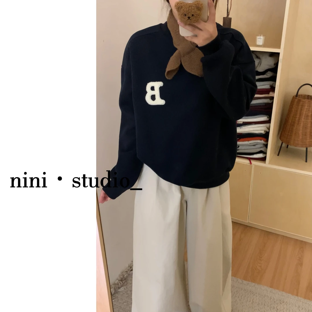 nini·字母刺绣韩系棒球服设计ins风宽松卫衣