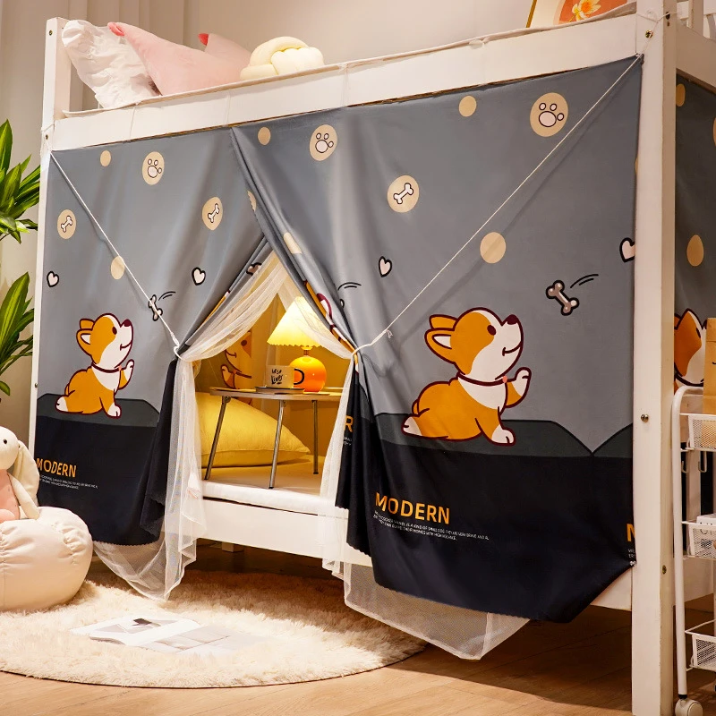 学生宿舍上铺床帘一体式下铺蚊帐防虫物理遮光帘防尘隐私床幔大学