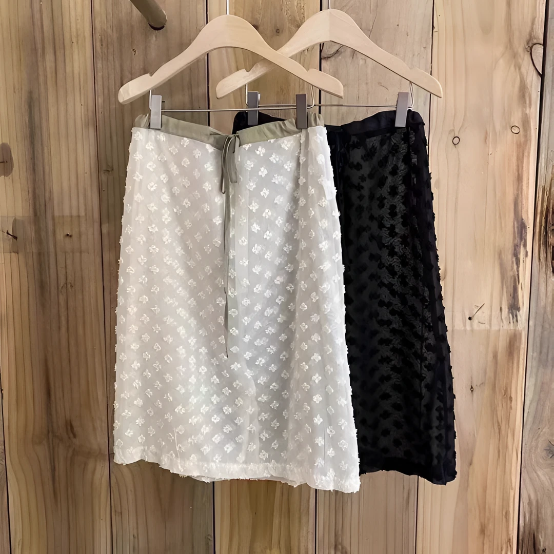 Choi韩国东大门代购2024春新款叠穿蕾丝花朵抽绳薄纱休闲半身裙