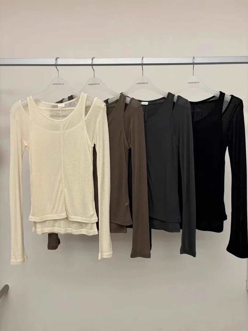 泡菜~东大门 londonflat2024秋季新款辣妹风长袖T恤背心两件套