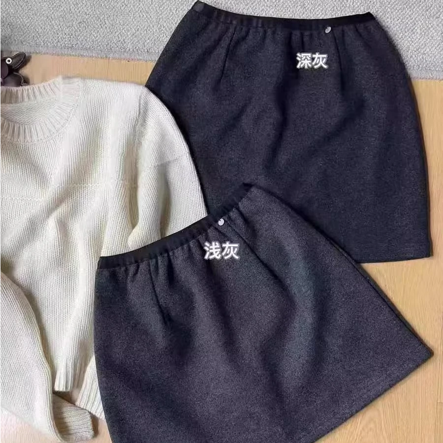 理想型！小铁片13.6%羊毛呢料气质百搭短裙女松紧腰显瘦a字半身裙G