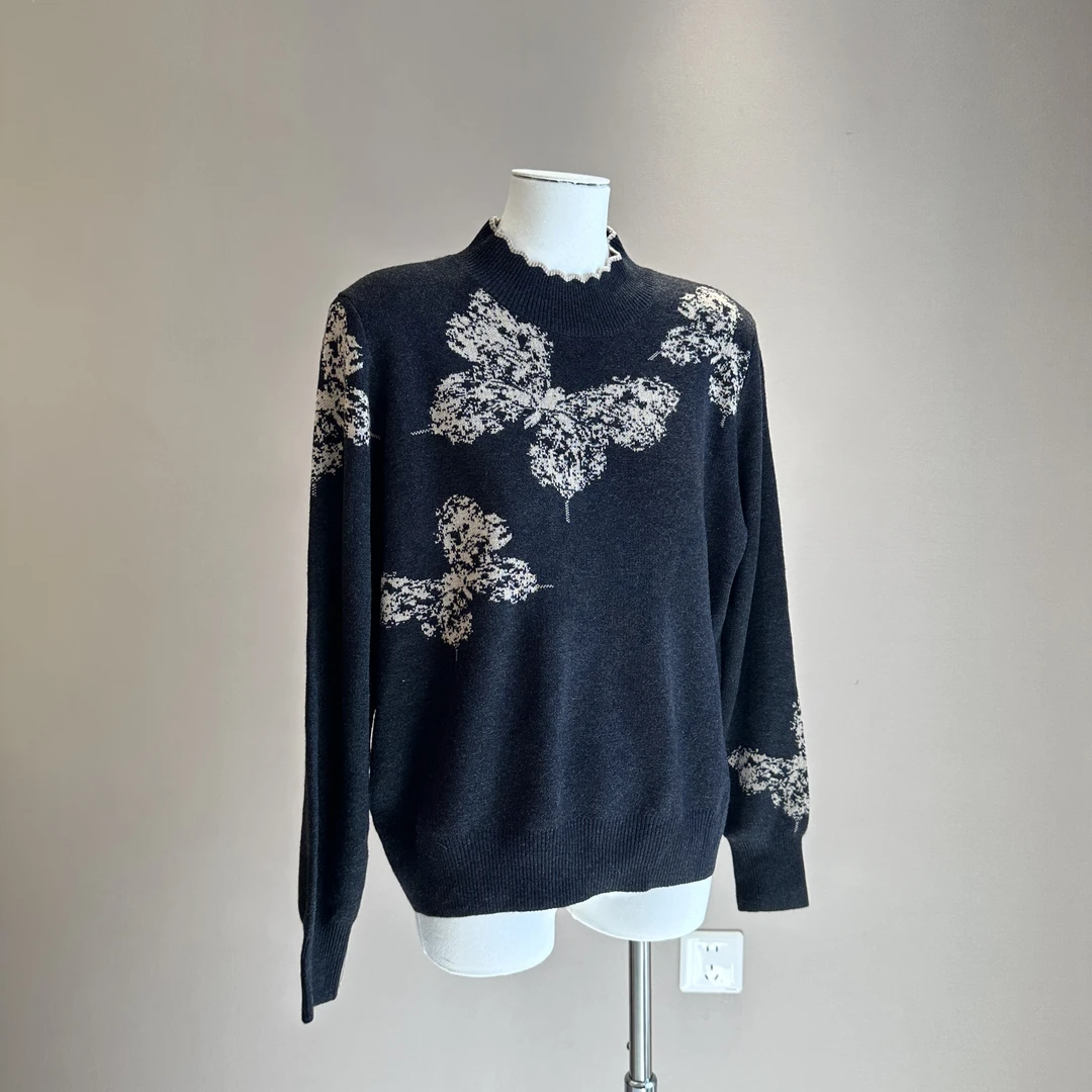 冬季新款半高领提花毛衣休闲上衣