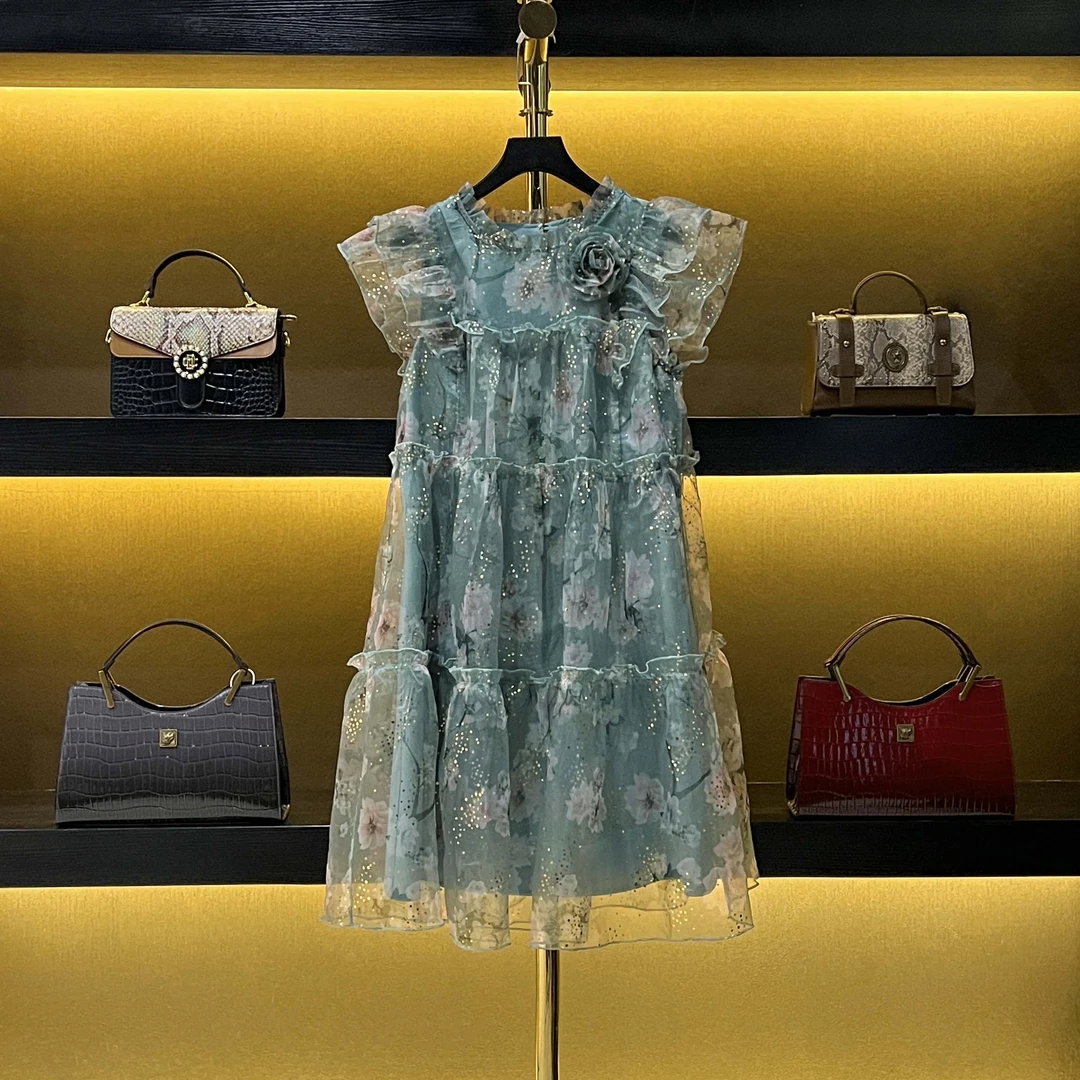 【米娜专属】法式新款优雅气质百搭时尚复古极光绿连衣裙 14624