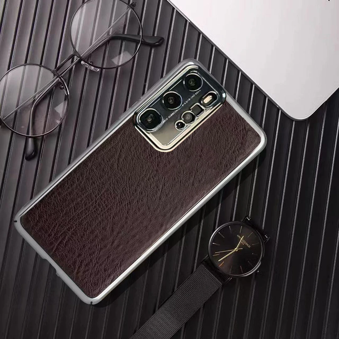 适用【华为P40Pro+】高档手机壳树纹皮套高端超薄防摔商务全包