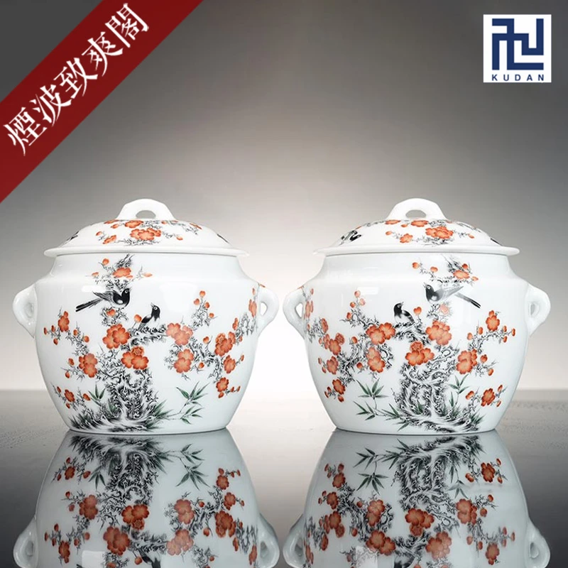 烟波 景德镇 九段烧 妙手丹青款 喜上眉梢 茶叶罐 一对