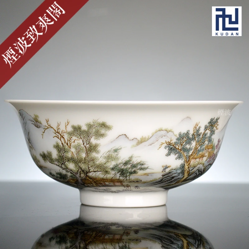 烟波 景德镇 九段烧 妙手丹青 粉彩 山水 干泡碗 茶碗 茶杯