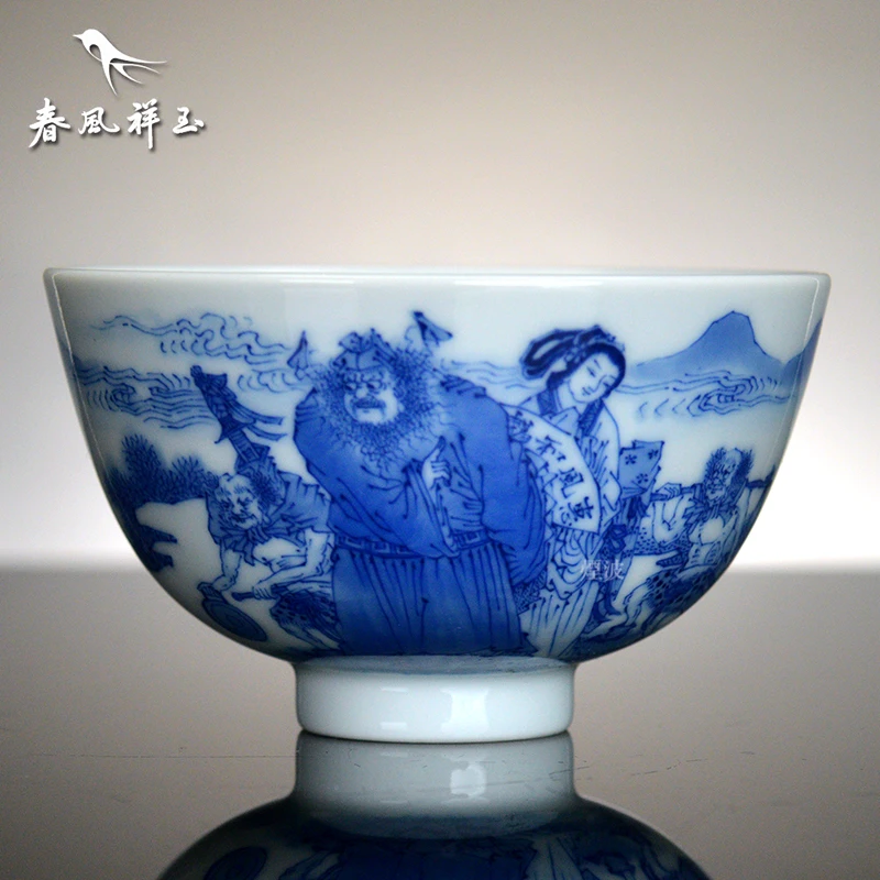 景德镇春风祥玉 邹俊窑珍藏九字款 钟馗嫁妹 品杯 文玩探宝