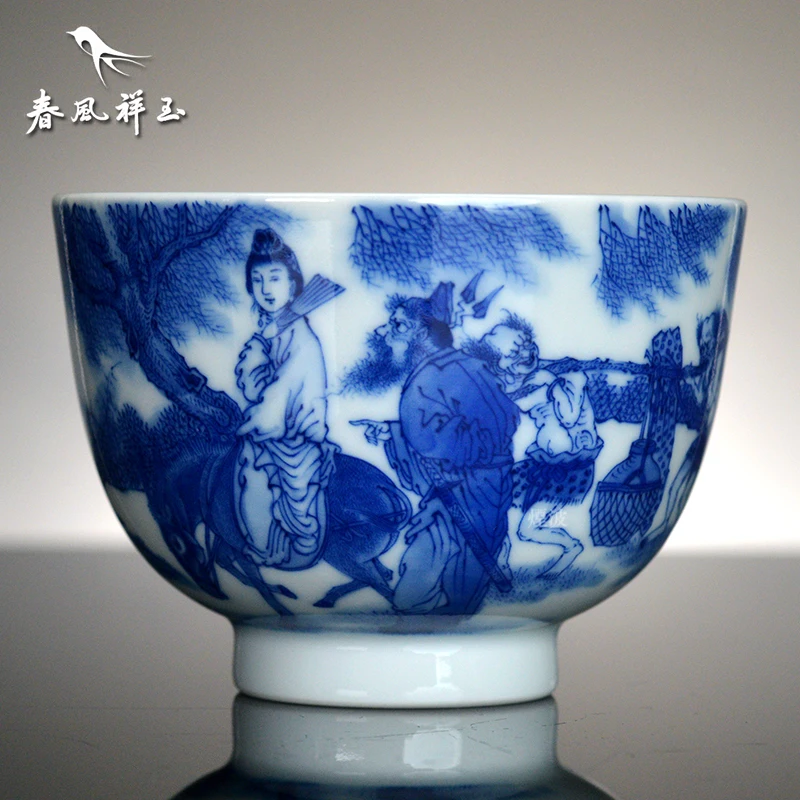景德镇春风祥玉 邹俊窑珍藏九字款  钟馗嫁妹 茶杯 文玩探宝