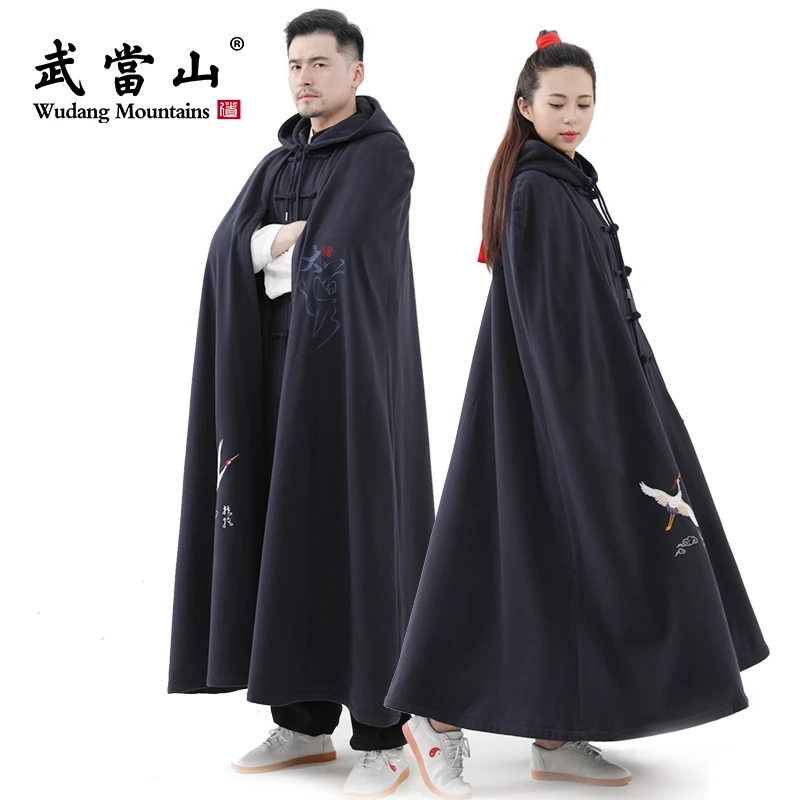 武當山太极服刺绣2022新款加绒披风宽松绣花长款传统文化男女同款