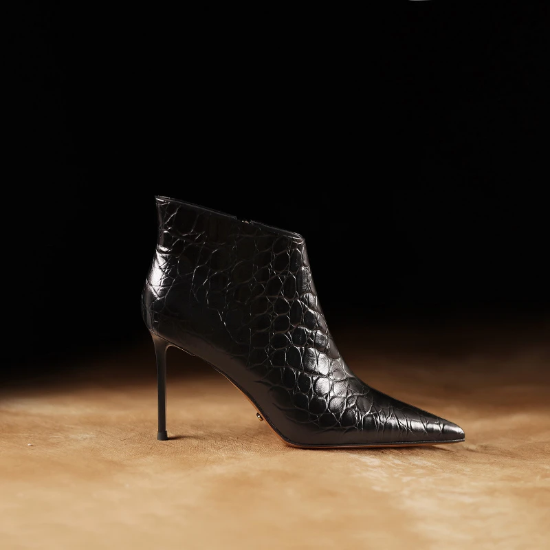 气质高跟短靴美拉德时尚尖头女鞋秋冬季新款真皮单靴细跟踝靴百搭