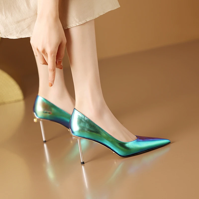 细跟尖头单鞋真皮设计感宴会浅口女鞋2024春季新款小众气质高跟鞋