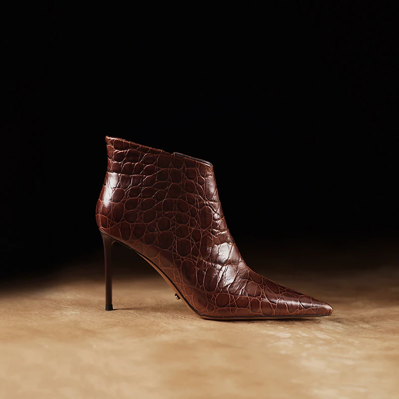 气质高跟短靴美拉德时尚尖头女鞋秋冬季新款真皮单靴细跟踝靴百搭