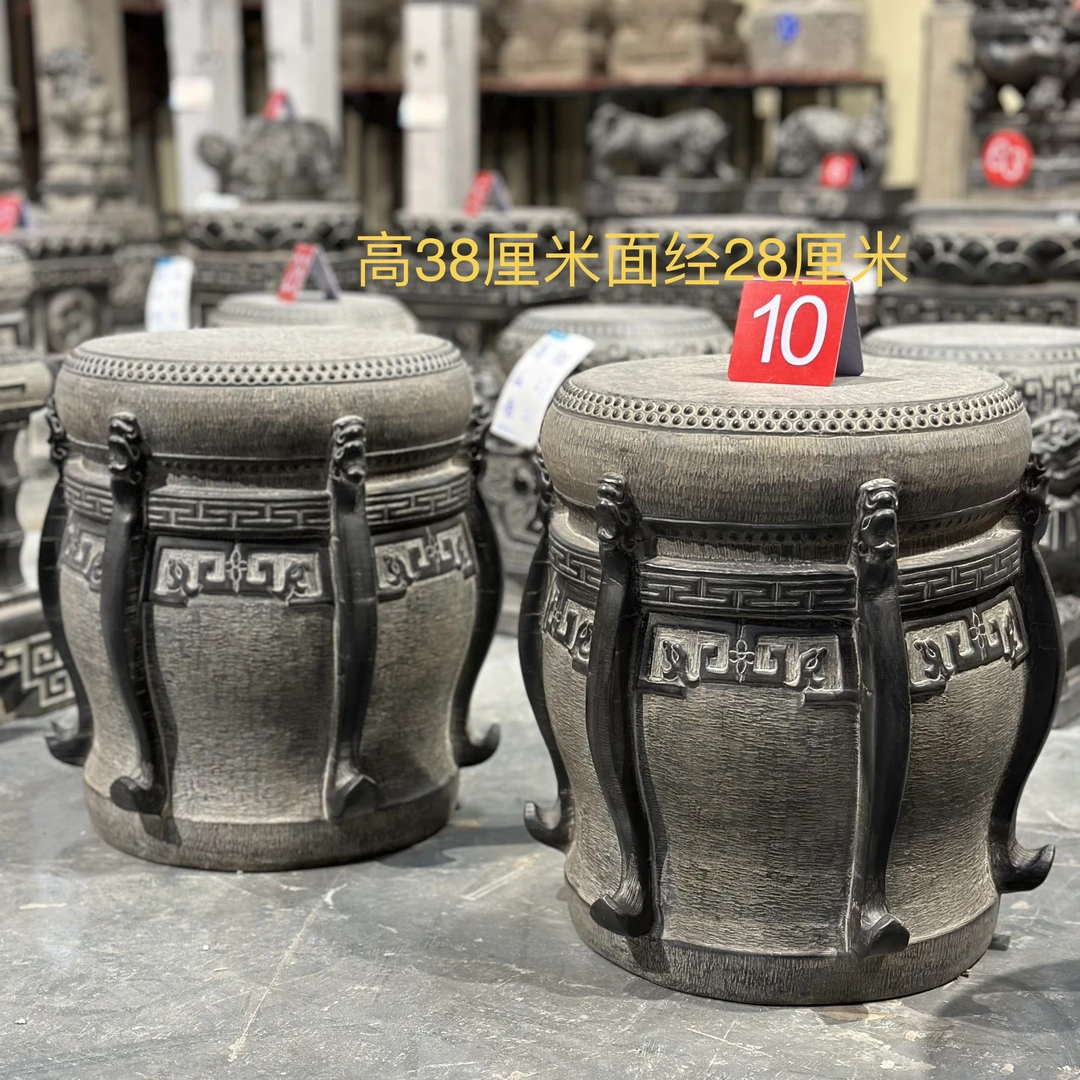 石雕天然青石龙架鼓墩石墩柱墩柱础石花几石凳一对