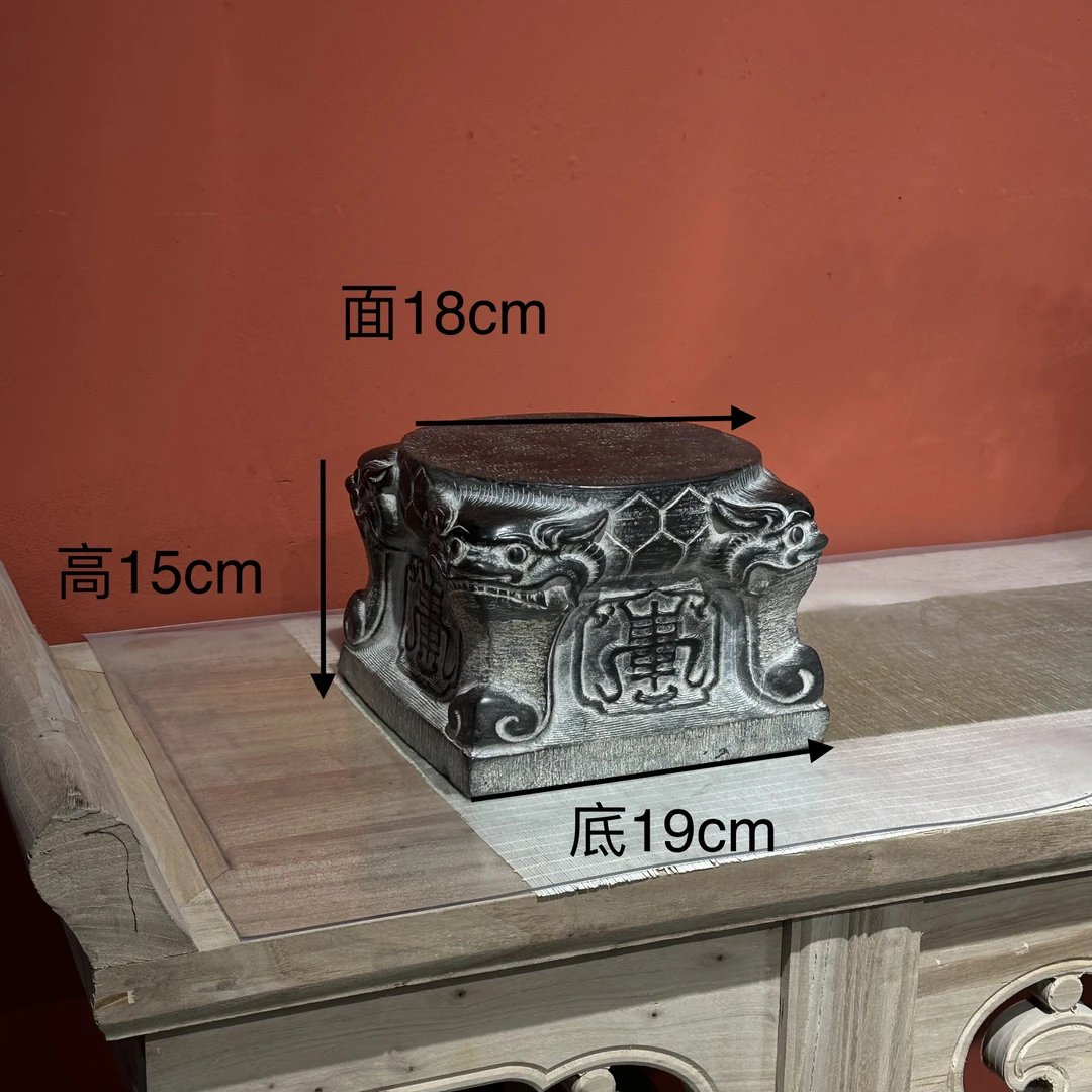 山西青石石雕兽头石墩底座摆件底座