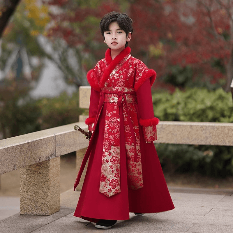 NY男童汉服冬季新款加绒加厚中小童国风过年拜年服唐装古装飞鱼服