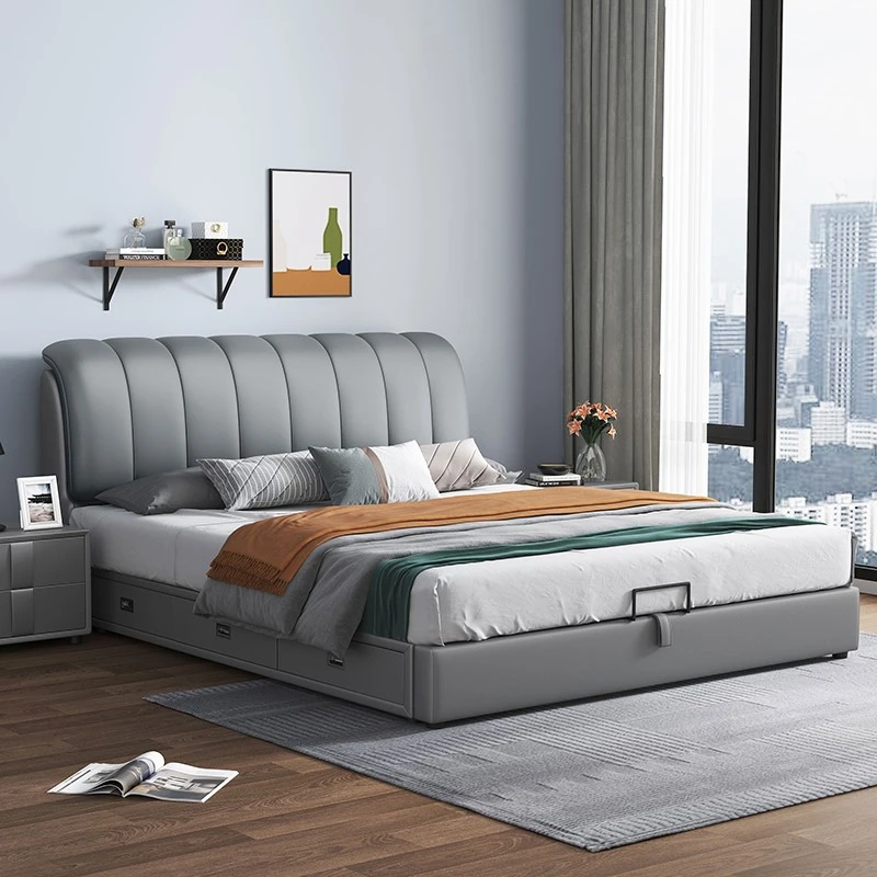 简约齐边床免洗科技布床现代简约皮床次卧1.5米高箱床1.8米大床