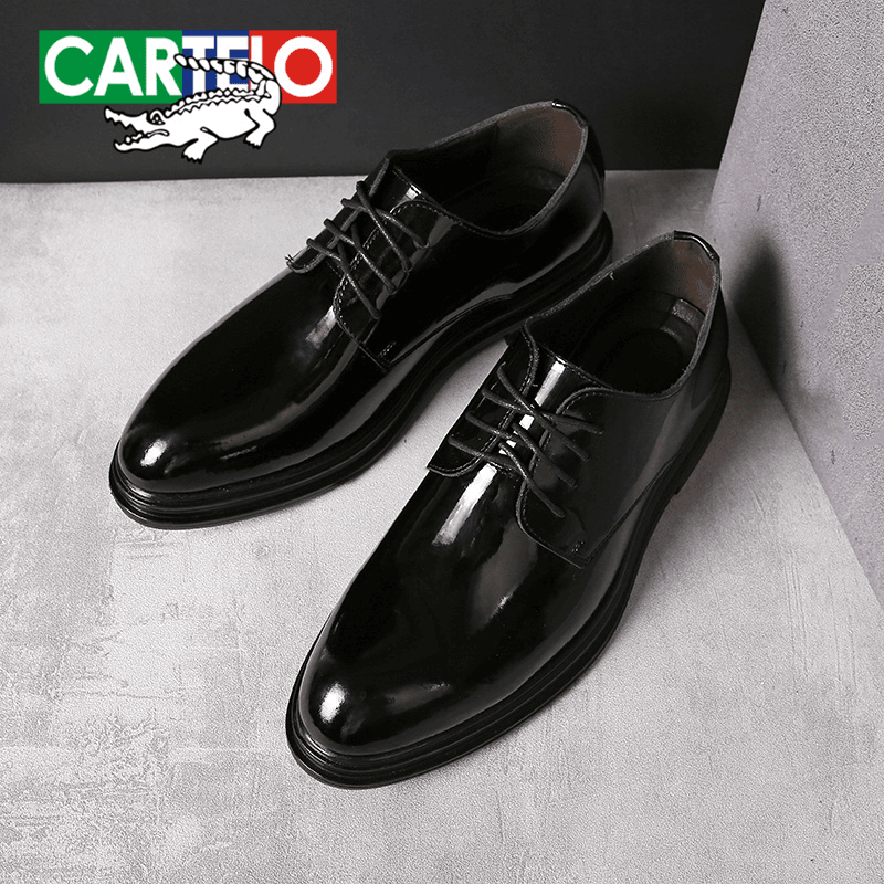cartelo/卡帝乐鳄鱼 春季亮皮尖头英伦男士皮鞋时尚潮流休闲商务潮鞋37800