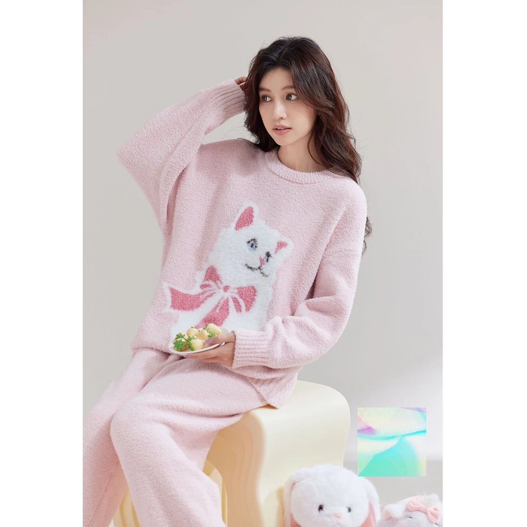 【保暖搭子】Dreamhaos 秋冬新品软糯粉色蝴蝶猫半边绒可外穿家居服