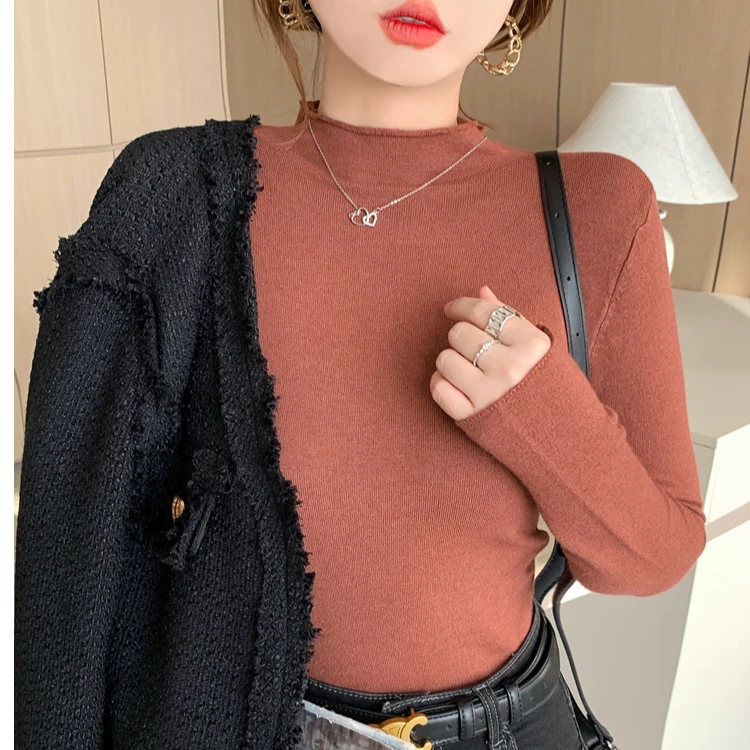 大码秋冬保暖半高领打底衫内搭毛衣洋气针织上衣 23058