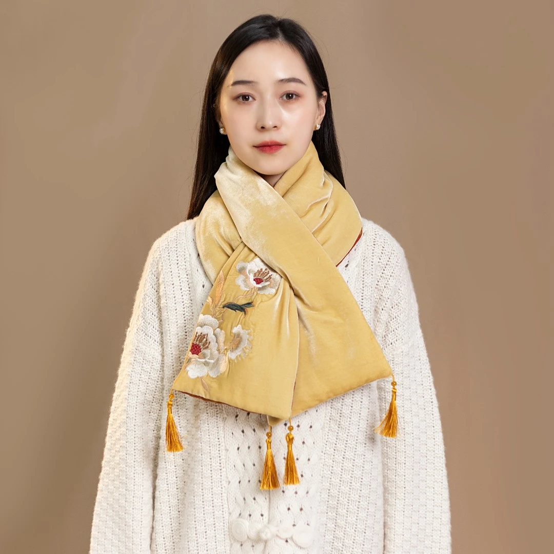 「香云」时尚百搭秋冬双面重工刺绣香云纱围脖XY22888