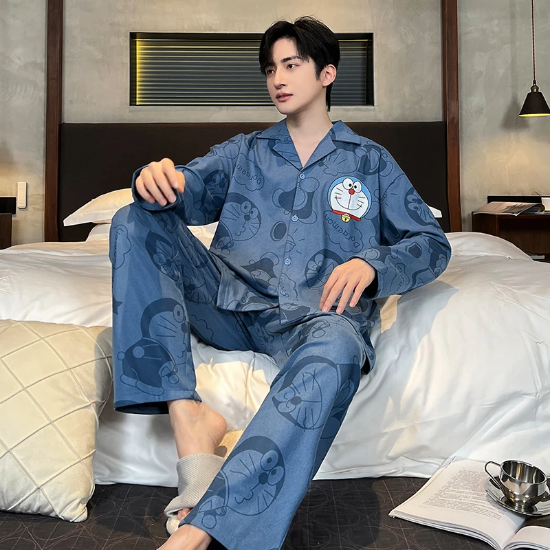 秋冬季德绒男睡衣长袖长裤冬天保暖韩版开衫薄绒家居服可外穿套装