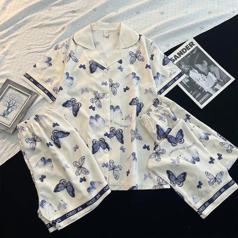 宽松冰丝睡衣女夏季可外穿2024年新款高颜值大码甜美风家居服套装