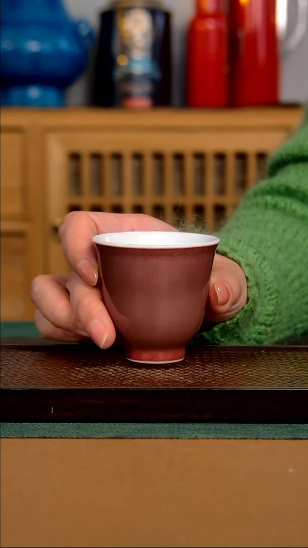 【闪购商品】瓷杯文俊豇豆红金钟杯