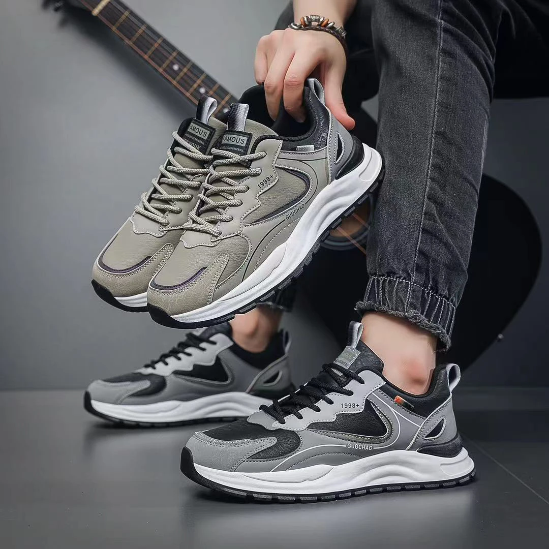 2024秋冬款鞋子男士潮鞋皮面防水防滑韩版潮流百搭休闲老爹运动鞋