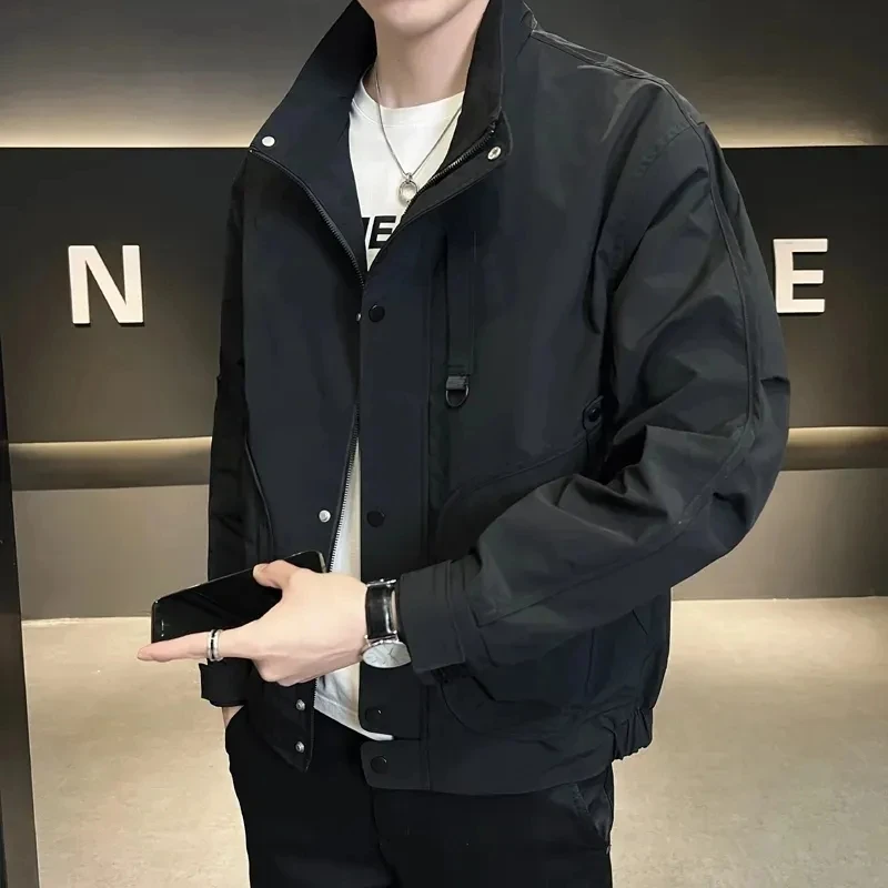 男士冬季外套2024年春秋季新款潮流牌帅气休闲立领工装夹克棉衣潮