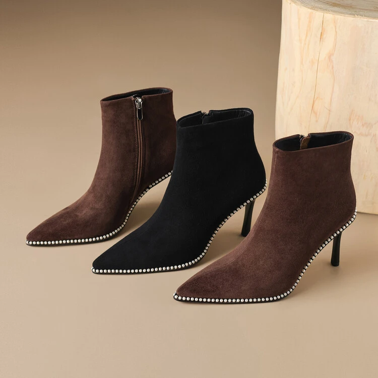 法式小短靴及踝靴2023新款尖头细跟秋冬季高跟鞋女小个子瘦瘦靴潮