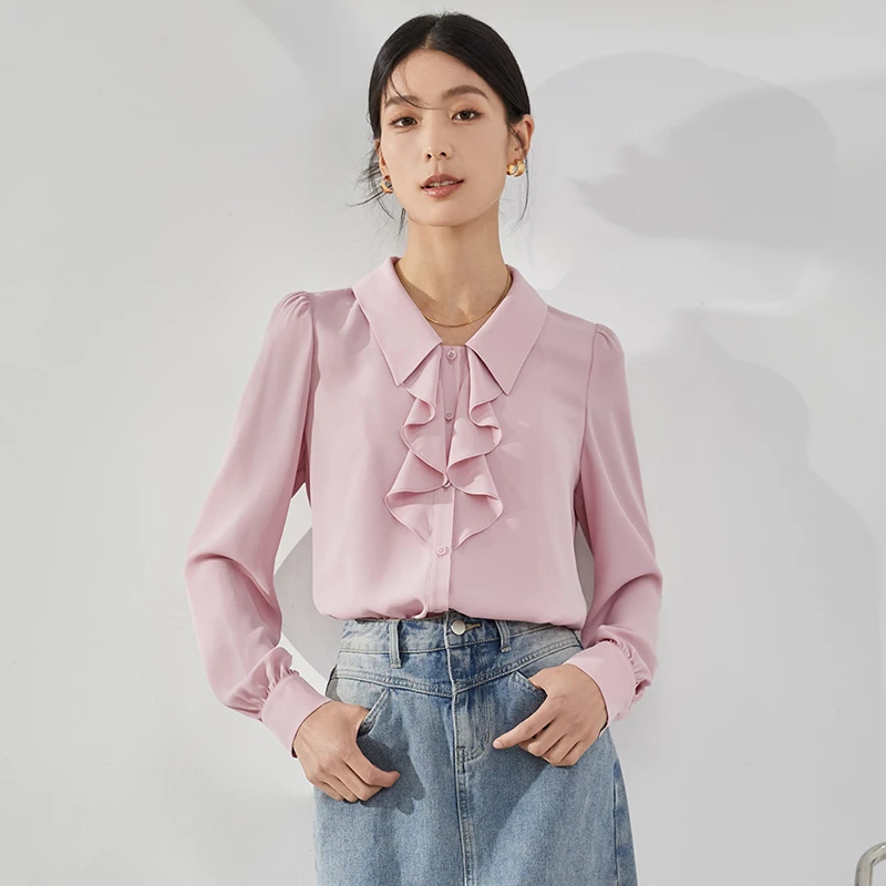 【气质穿搭】长袖蜜桃粉衬衫气质女士设计感时尚衬衣8491270