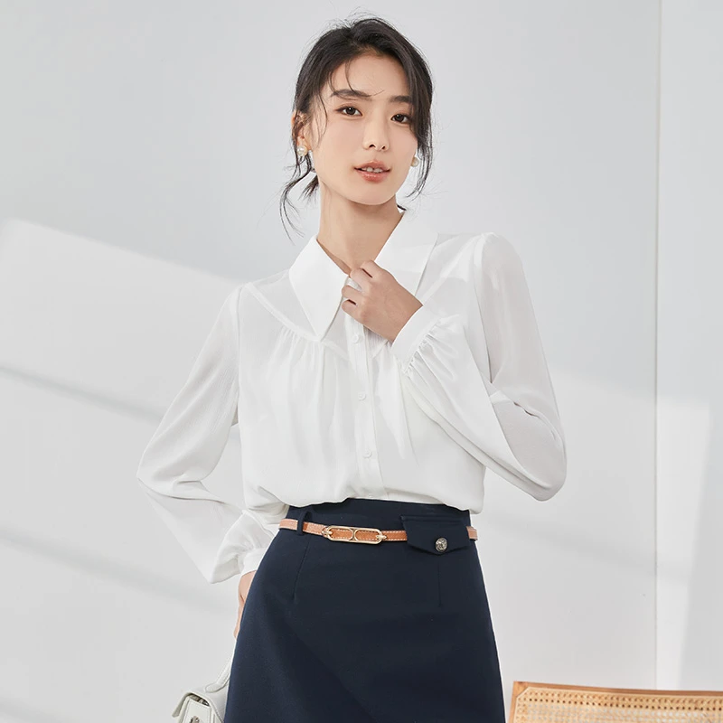 【气质穿搭】白/粉衬衫气质长袖衬衣女士设计感小众时尚休闲8393049