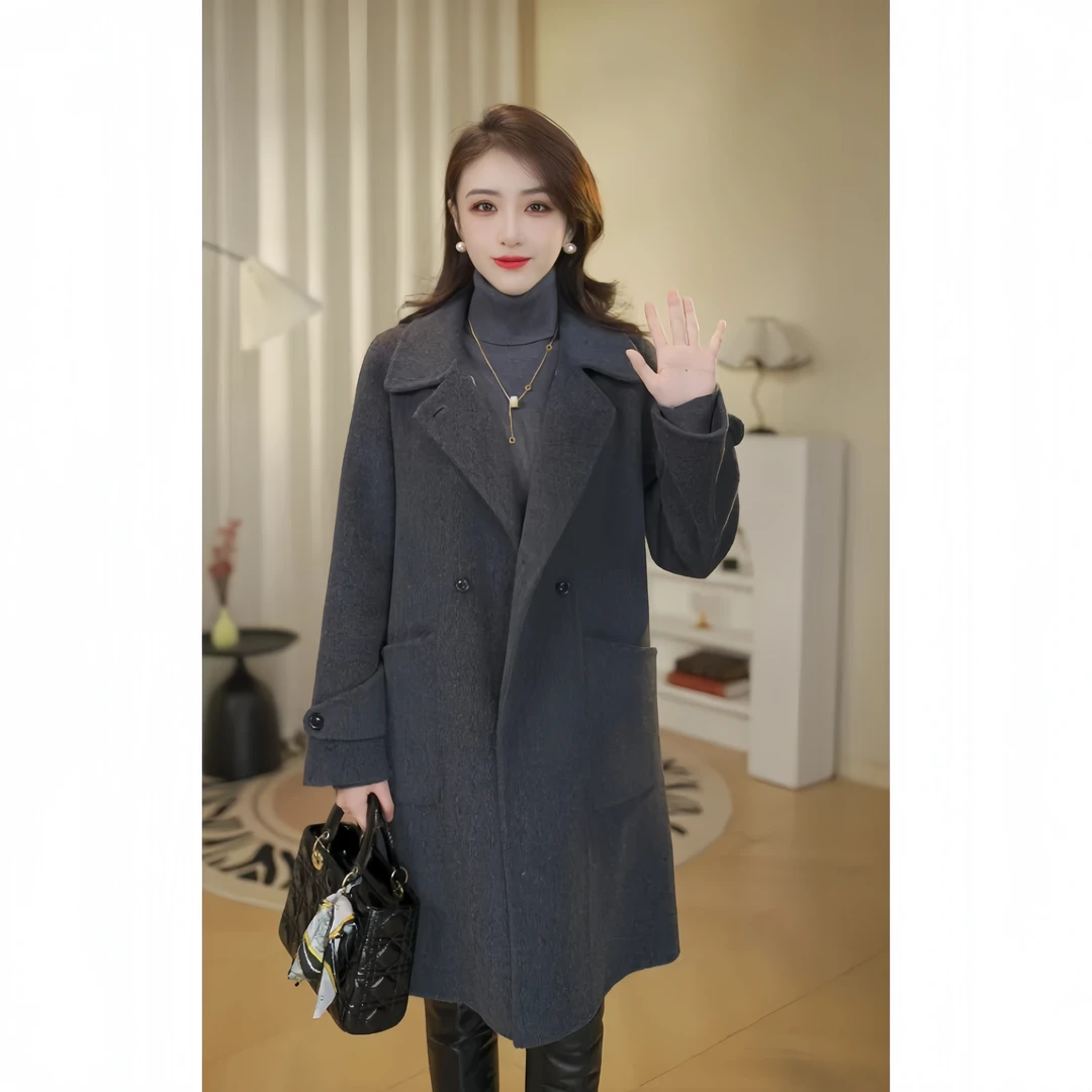 【曼贝春兰专属】8484271深灰色小个子秋冬新款女款双面呢羊毛大衣