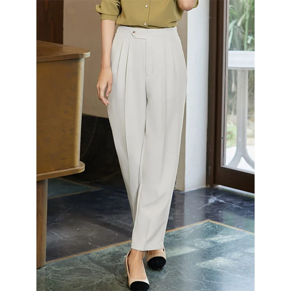 【曼贝】奶昔白裤子显瘦高腰气质女士时尚休闲秋季直筒8273010
