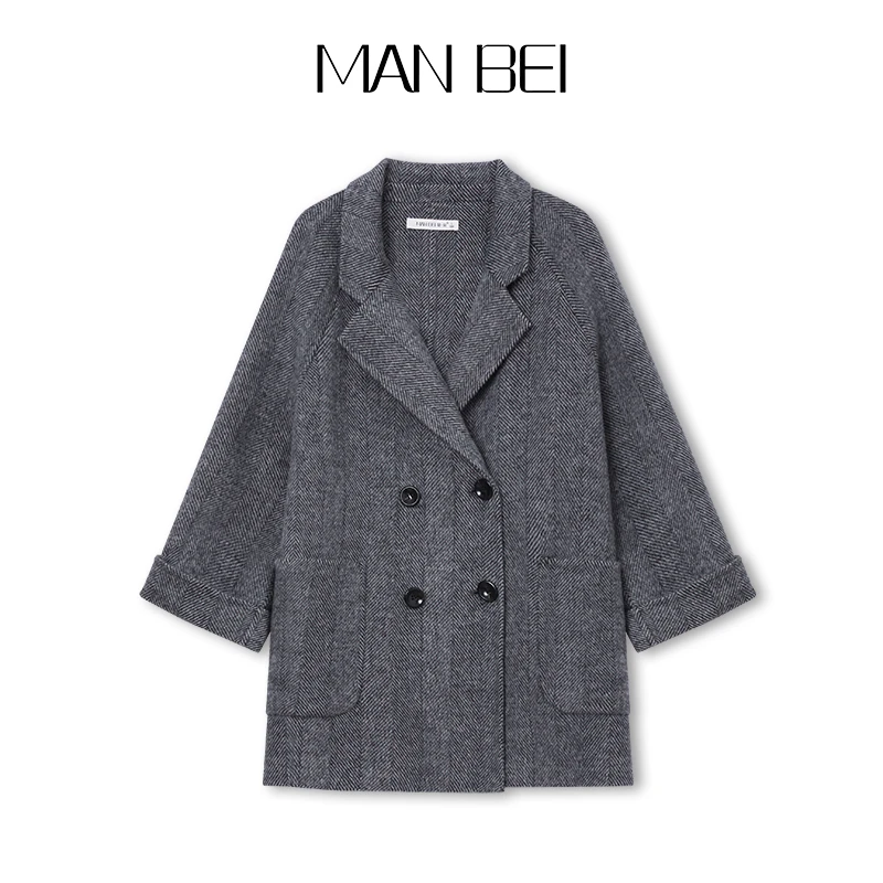 MAN BEI/曼·贝秋冬韩版短款纯羊毛大衣宽松休闲女士款KF20211108