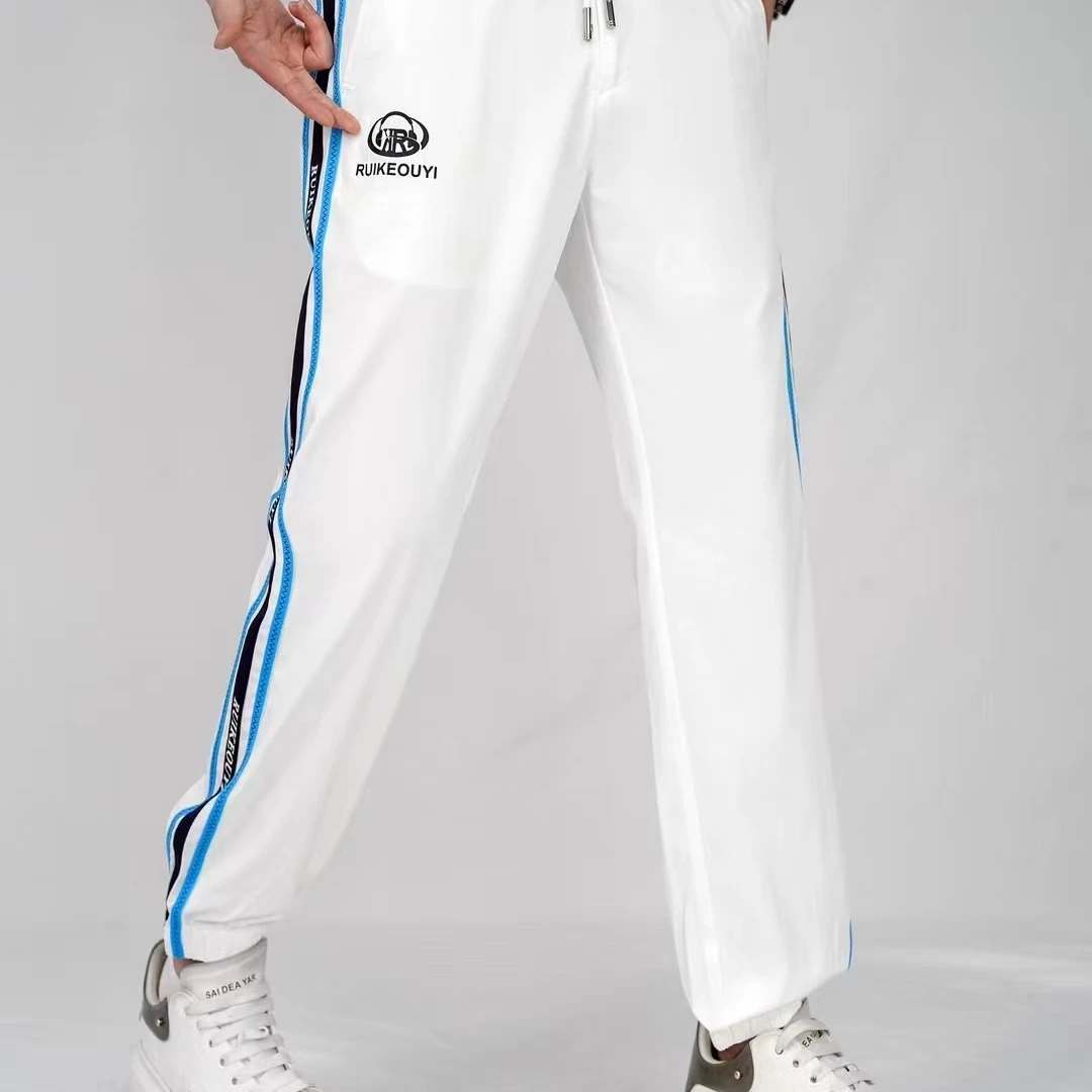 2024春夏欧货新款潮牌个性织带修身束脚休闲百搭长裤