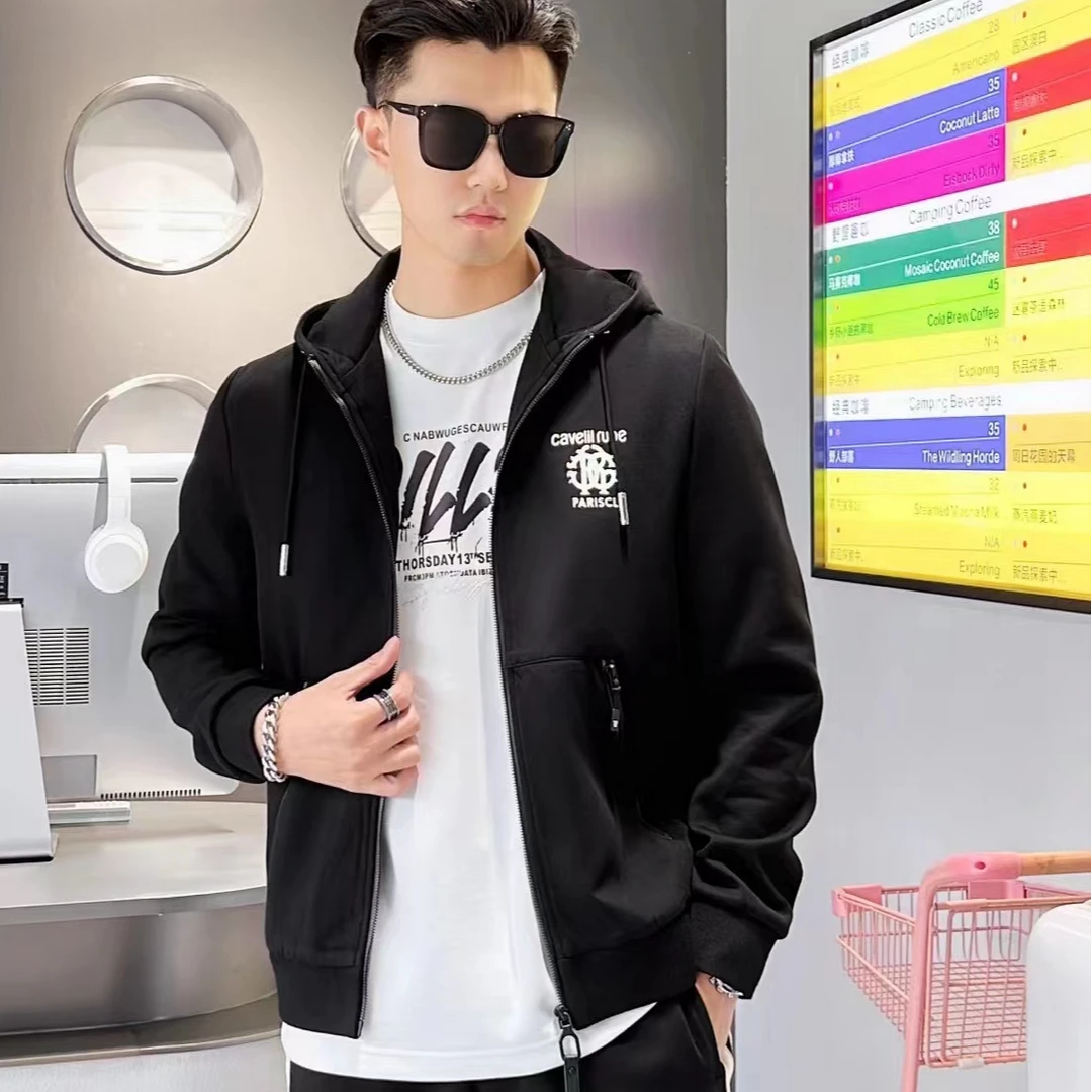 欧货潮流休闲厚款连帽夹克秋冬新款字母刺绣修身运动外套