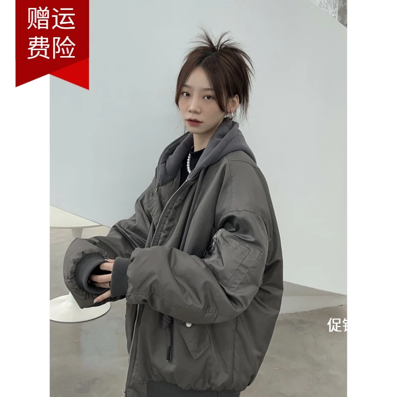 oversize飞行员连帽棉服设计感加厚棉衣ins显瘦宽松中性外套