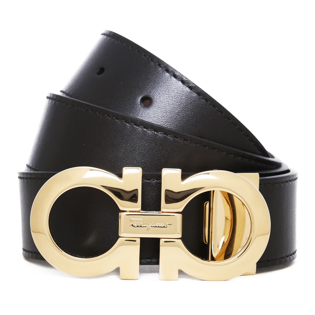 SALVATORE FERRAGAMO菲拉格慕 男士黑色/棕色可裁剪双面3.5CM腰带