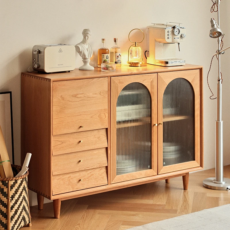 北欧实木餐边柜樱桃木橱柜日式简约储物柜收纳柜餐厅原木边柜碗柜