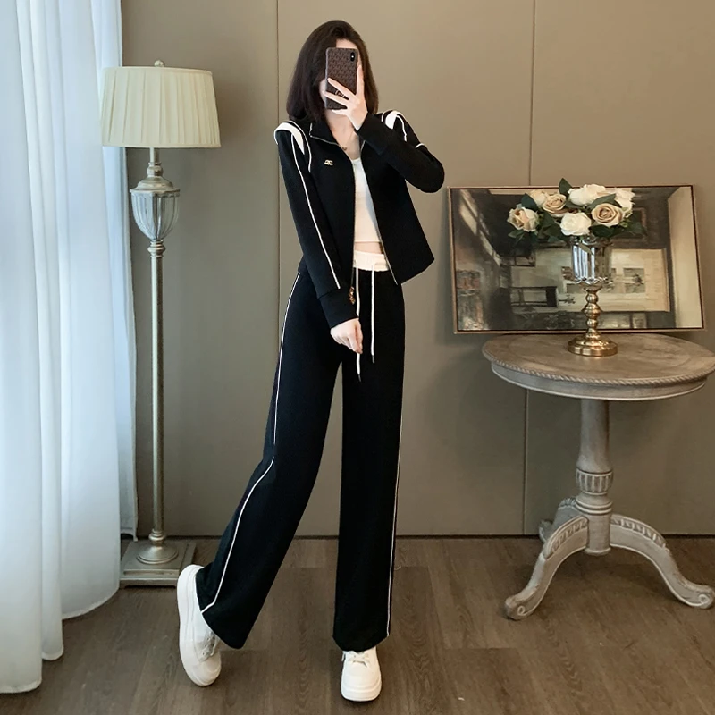 休闲运动套装2023女秋季新款高端气质修身显瘦拉链开衫卫衣两件套