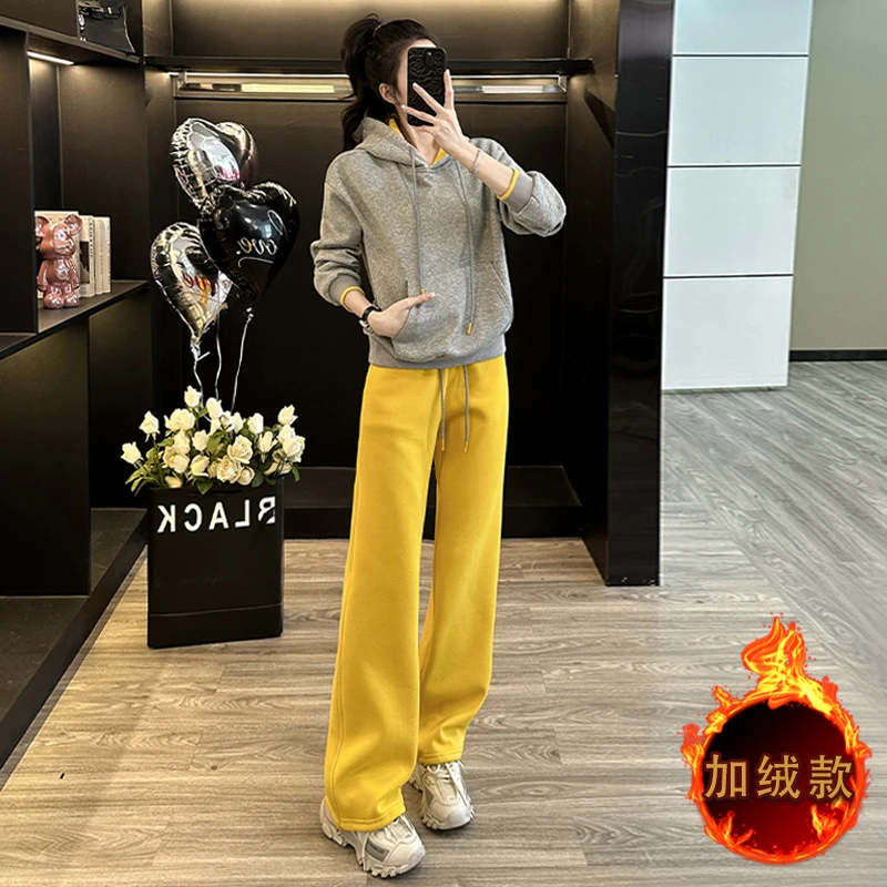 秋冬季时尚减龄休闲运动套装女时髦洋气加厚加绒卫衣阔腿裤两件套