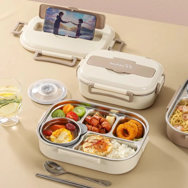 正品带盖 大号五格饭盒带汤碗上班族餐盒保温304不锈钢餐盘大容量