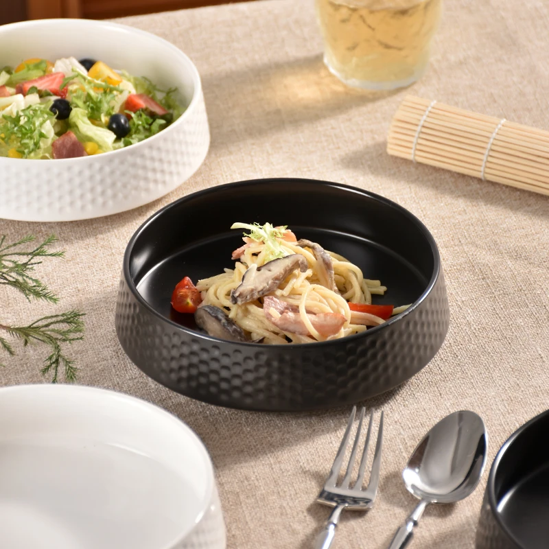 网红款沙拉碗钵形汤菜碗浮雕餐厅菜碗复古实用陶瓷